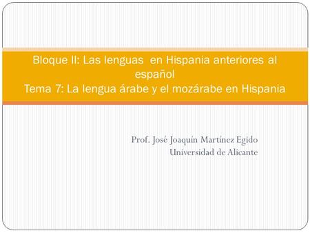 Prof. José Joaquín Martínez Egido Universidad de Alicante