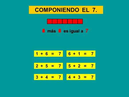 COMPONIENDO EL 7. 3 más 4 es igual a 7 1 más 6 es igual a 7