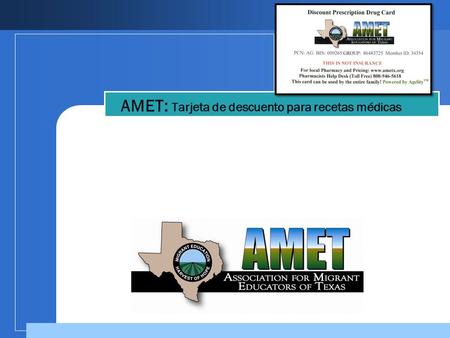 Company LOGO AMET: Tarjeta de descuento para recetas médicas.
