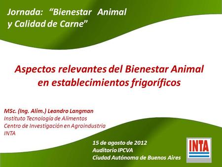 Jornada: “Bienestar Animal y Calidad de Carne”