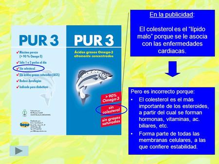 En la publicidad: El colesterol es el “lípido malo” porque se le asocia con las enfermedades cardiacas. Pero es incorrecto porque: El colesterol es el.