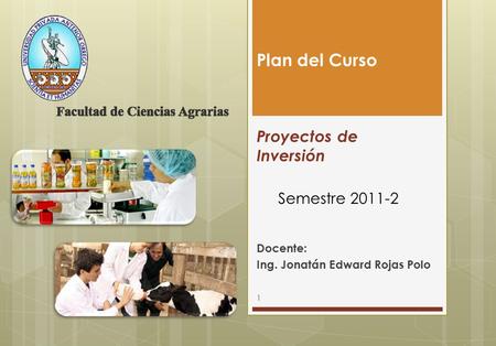 Docente: Ing. Jonatán Edward Rojas Polo Proyectos de Inversión Plan del Curso 1 Semestre 2011-2.