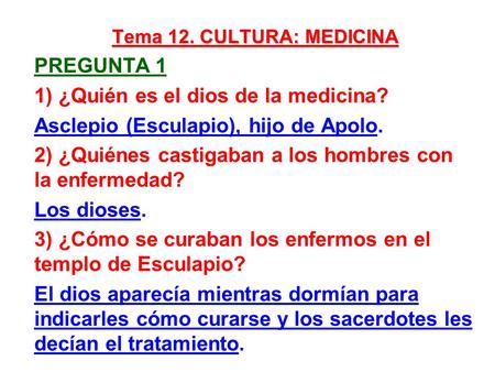 Tema 12. CULTURA: MEDICINA