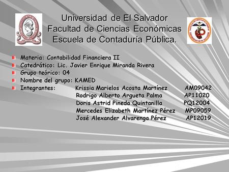 Materia: Contabilidad Financiera II