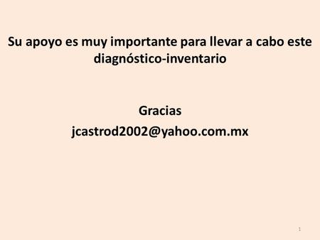 Gracias jcastrod2002@yahoo.com.mx Su apoyo es muy importante para llevar a cabo este diagnóstico-inventario Gracias jcastrod2002@yahoo.com.mx.