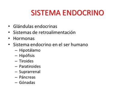 SISTEMA ENDOCRINO Glándulas endocrinas Sistemas de retroalimentación