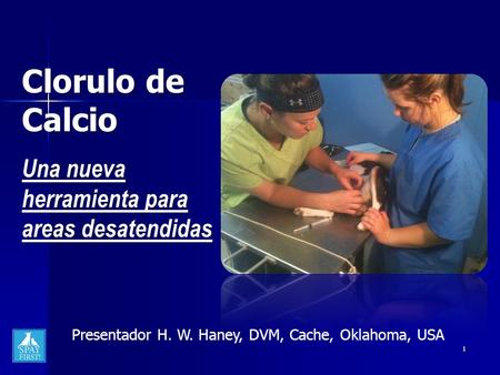 1 Presentador H. W. Haney, DVM, Cache, Oklahoma, USA Clorulo de Calcio Una nueva herramienta para areas desatendidas.