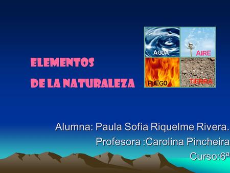 Alumna: Paula Sofia Riquelme Rivera. Profesora :Carolina Pincheira Curso:6ª Elementos de la naturaleza.