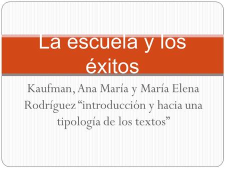 La escuela y los éxitos Kaufman, Ana María y María Elena Rodríguez “introducción y hacia una tipología de los textos”