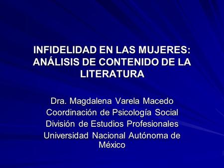INFIDELIDAD EN LAS MUJERES: ANÁLISIS DE CONTENIDO DE LA LITERATURA