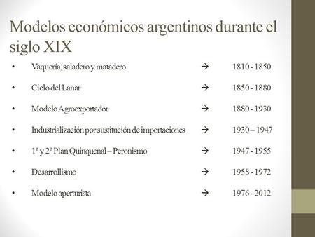 Modelos económicos argentinos durante el siglo XIX