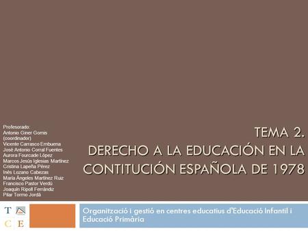TEMA 2. DERECHO A LA EDUCACIÓN EN LA CONTITUCIÓN ESPAÑOLA DE 1978