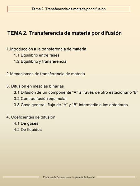 Tema 2. Transferencia de materia por difusión