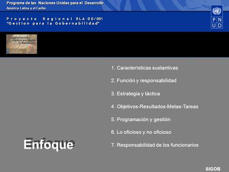 Programa de las Naciones Unidas para el Desarrollo América Latina y el Caribe P r o y e c t o R e g i o n a l R L A – 0 0 / 001 G e s t i o n p a r a.