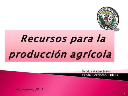 Recursos para la producción agrícola Recursos para la producción agrícola Prof. Salazar Jesús Profa. Perdomo Odalis Noviembre, 2013 1.