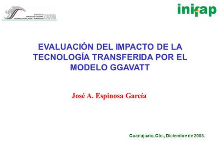 EVALUACIÓN DEL IMPACTO DE LA TECNOLOGÍA TRANSFERIDA POR EL MODELO GGAVATT José A. Espinosa García Guanajuato, Gto., Diciembre de 2003.