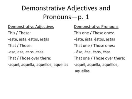 Demonstrative Adjectives and Pronouns—p. 1