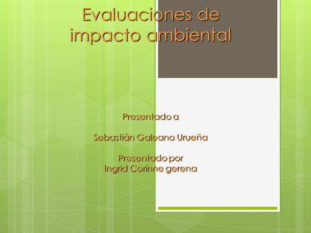 Evaluaciones de impacto ambiental Presentado a Sebastián Galeano Urueña Presentado por Ingrid Corinne gerena.
