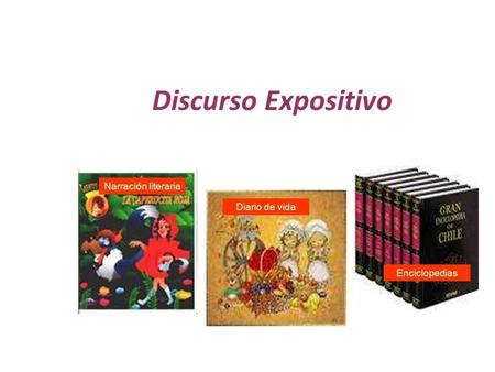 Discurso Expositivo Narración literaria Diario de vida Enciclopedias.