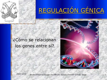 ProfesorJano en Skype - FaceBook - tuenti - Twitter - GTalk - Buzz1 29/01/2014 REGULACIÓN GÉNICA ¿Cómo se relacionan los genes entre sí?