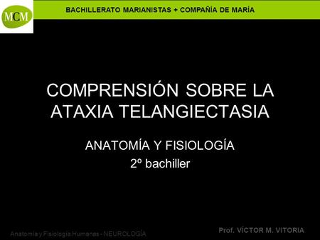 BACHILLERATO MARIANISTAS + COMPAÑÍA DE MARÍA Prof. VÍCTOR M. VITORIA Anatomía y Fisiología Humanas - NEUROLOGÍA COMPRENSIÓN SOBRE LA ATAXIA TELANGIECTASIA.