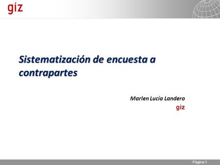 30.01.2014 Seite 1 Página 1 Sistematización de encuesta a contrapartes Marlen Lucía Landero giz.