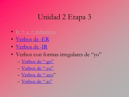 Unidad 2 Etapa 3 Ir + a + infinitivo Verbos de -ER Verbos de -IR
