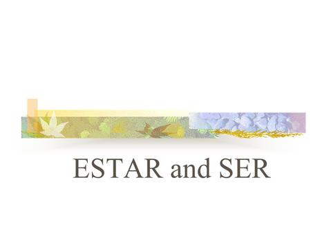 ESTAR and SER SER VS. ESTAR You already know the verb SER. It means to be.