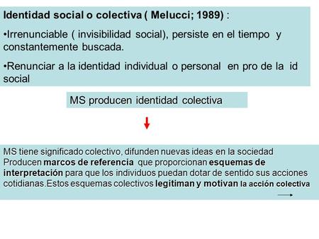 Identidad social o colectiva ( Melucci; 1989) :