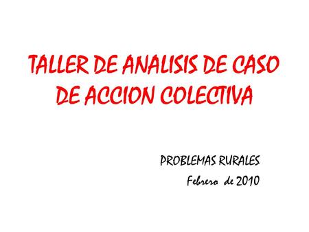 TALLER DE ANALISIS DE CASO DE ACCION COLECTIVA PROBLEMAS RURALES Febrero de 2010.