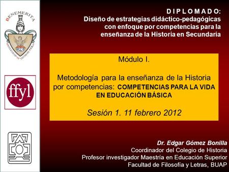 D I P L O M A D O: Diseño de estrategias didáctico-pedagógicas con enfoque por competencias para la enseñanza de la Historia en Secundaria DIPLOMADO EN.