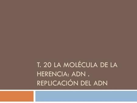 T. 20 LA MOLÉCULA DE LA HERENCIA: ADN . REPLICACIÓN DEL ADN