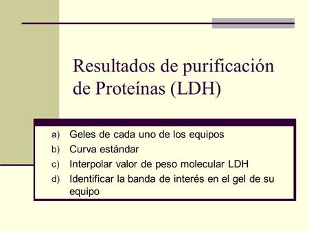 Resultados de purificación de Proteínas (LDH)