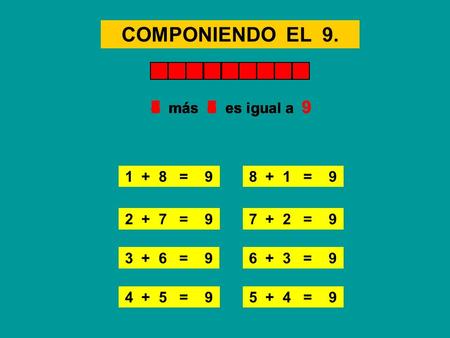 COMPONIENDO EL 9. 8 más 1 es igual a 9 1 más 8 es igual a 9