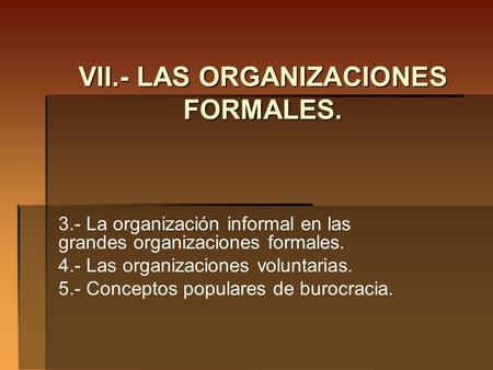 VII.- LAS ORGANIZACIONES FORMALES.