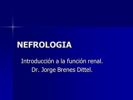 Introducción a la función renal. Dr. Jorge Brenes Dittel.