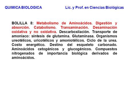 QUIMICA BIOLOGICA Lic. y Prof. en Ciencias Biológicas