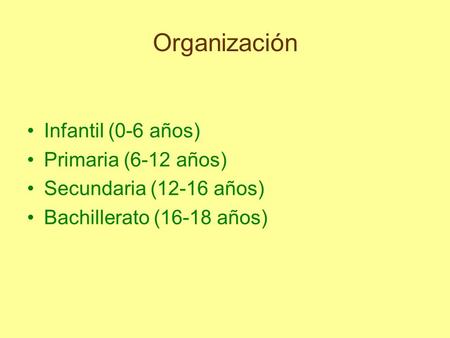 Organización Infantil (0-6 años) Primaria (6-12 años)