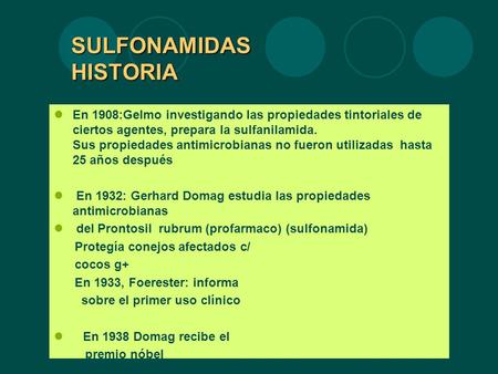 SULFONAMIDAS HISTORIA