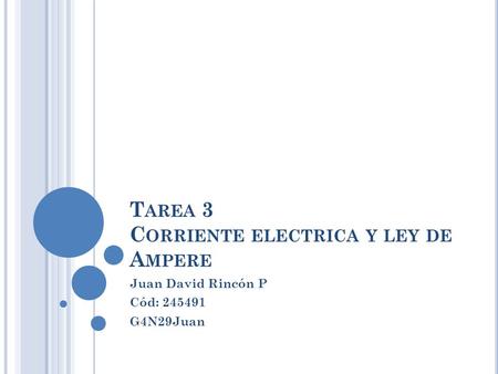 T AREA 3 C ORRIENTE ELECTRICA Y LEY DE A MPERE Juan David Rincón P Cód: 245491 G4N29Juan.
