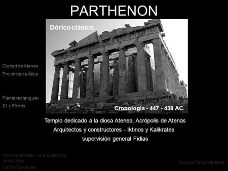 PARTHENON Dórico clásico Cronología AC.