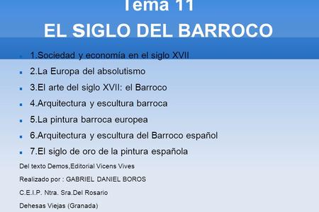 Tema 11 EL sIGLO DEL BARROCO
