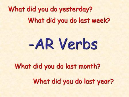 -AR Verbs What did you do yesterday? What did you do last week?