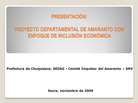Prefectura de Chuquisaca; SEDAG - Comité Impulsor del Amaranto – SNV