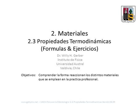 2. Materiales 2.3 Propiedades Termodinámicas (Formulas & Ejercicios)