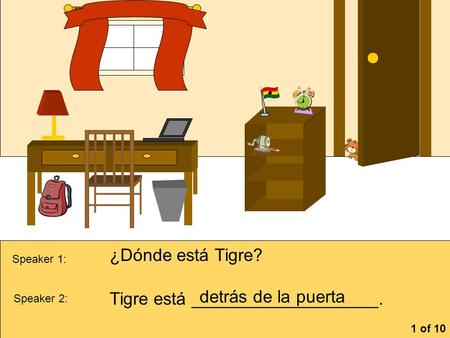 Tigre está ___________________. detrás de la puerta