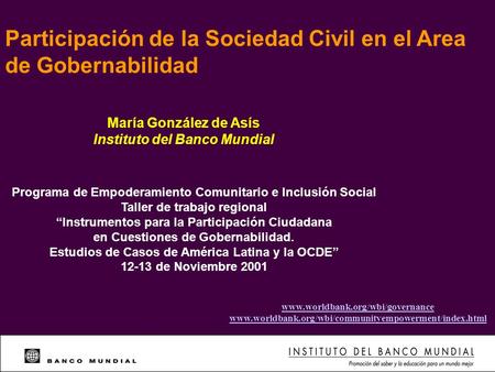 Participación de la Sociedad Civil en el Area de Gobernabilidad