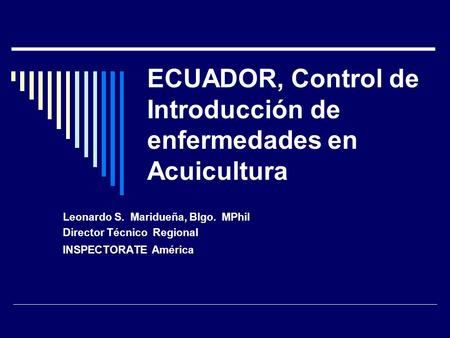 ECUADOR, Control de Introducción de enfermedades en Acuicultura