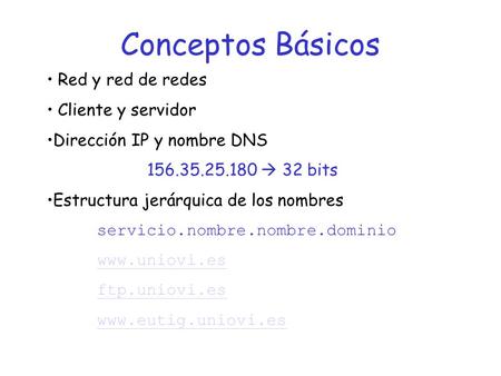 Conceptos Básicos Red y red de redes Cliente y servidor