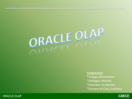 ORACLE OLAP CAECE Integrantes: *Aizaga, Martiniano *Gallegos, Marina *Kleinlein, Guillermo *Schiano di Cola, Emiliano.